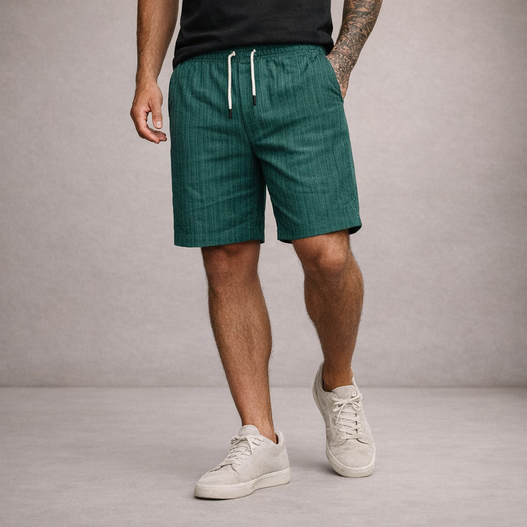 Men's vertical striped shorts with drawstring waist
