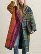 Women's multicolour plaid long coat with lapel collar and buttons