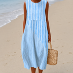 Women's sleeveless floral midi dress with side pockets