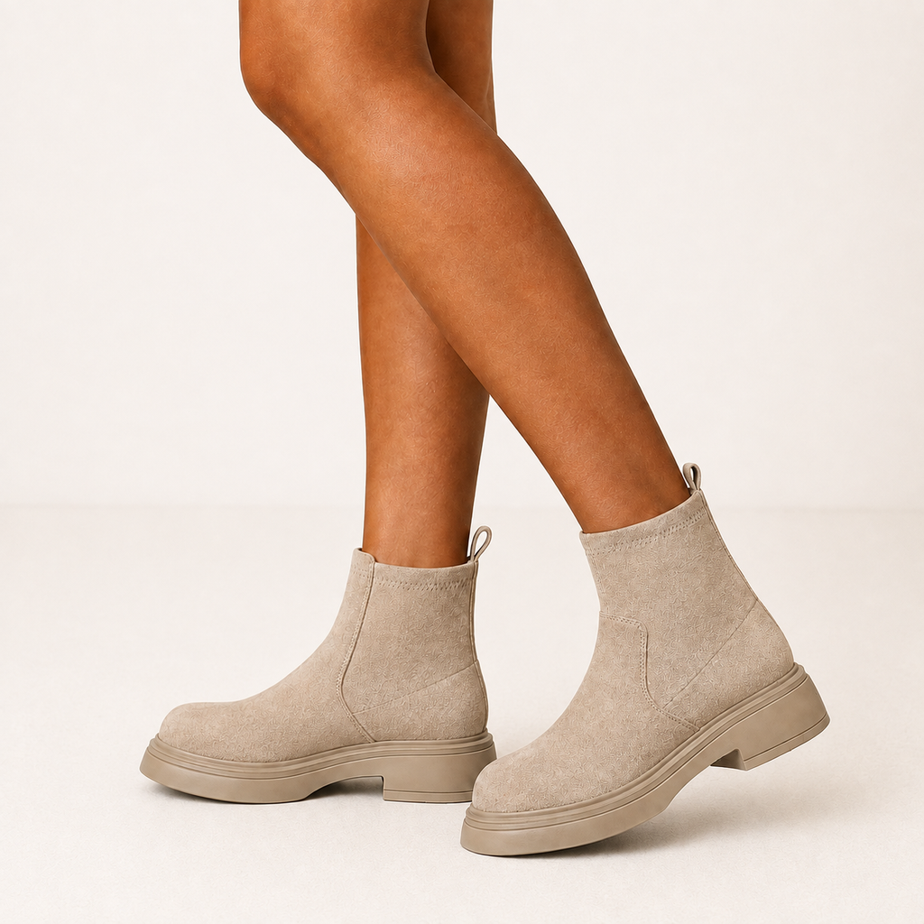 Women's suede-like ankle boots with round toes and low block heels