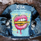 Graphic denim jacket with colourful illustrated back print