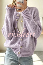 Women's knitted cardigan with scattered dots, long sleeves and button front