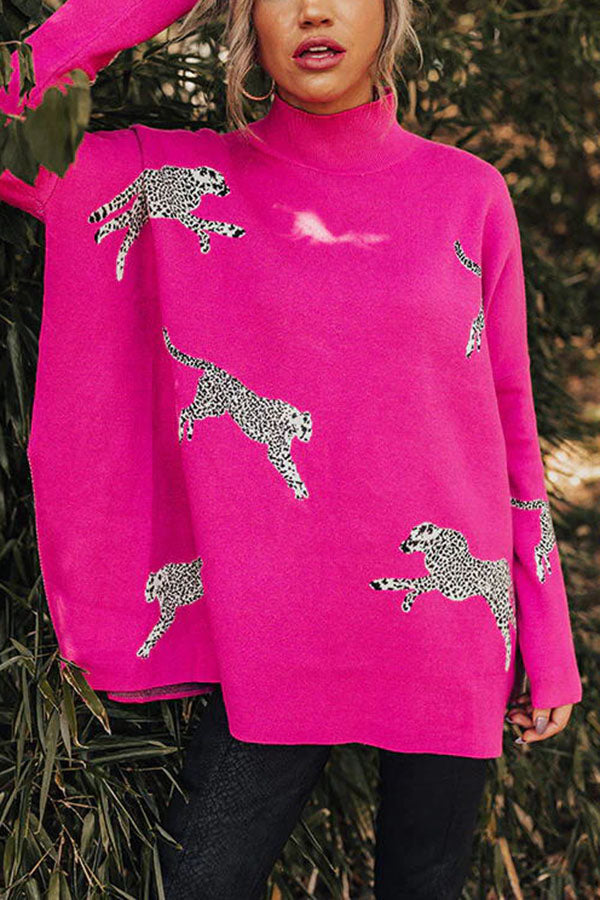 Women's relaxed leopard print sweatshirt with side slits