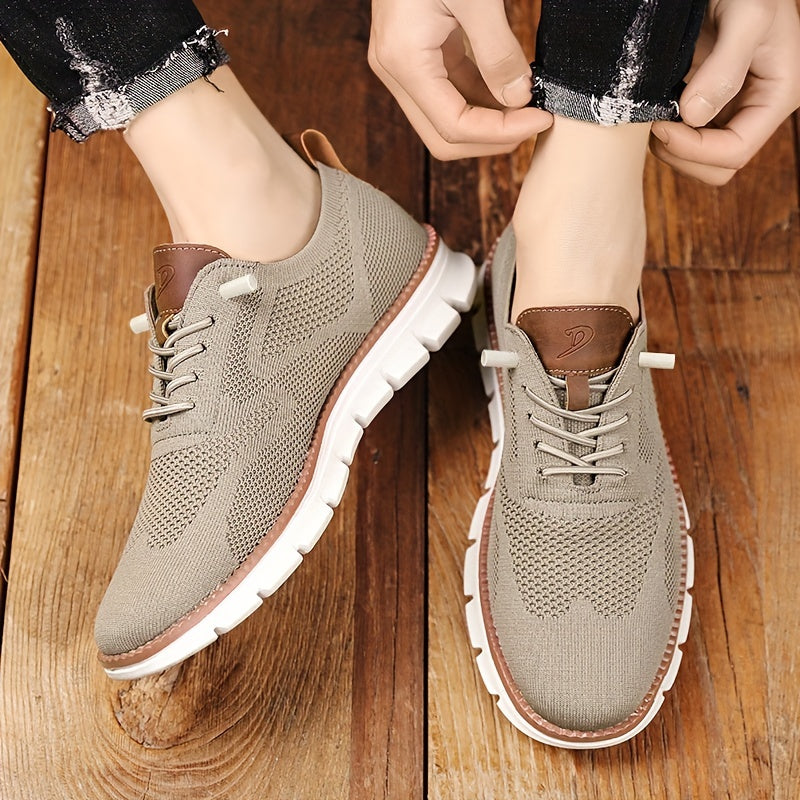 Unisex textured knit sneakers with lace-up front and white ridged sole