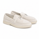 Women's plain loafers with moc toe stitching and decorative bit detail