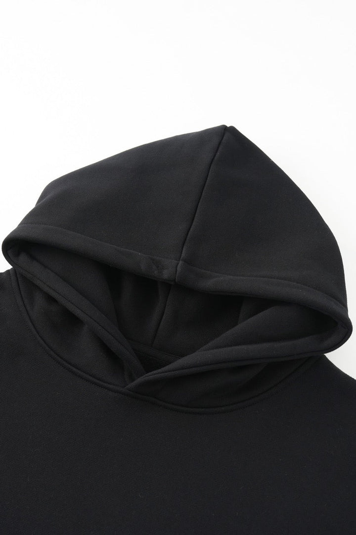 Men's black pullover hoodie with hood and front pouch pocket