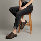 Unisex closed-toe clog sandals with buckle straps and contoured footbeds