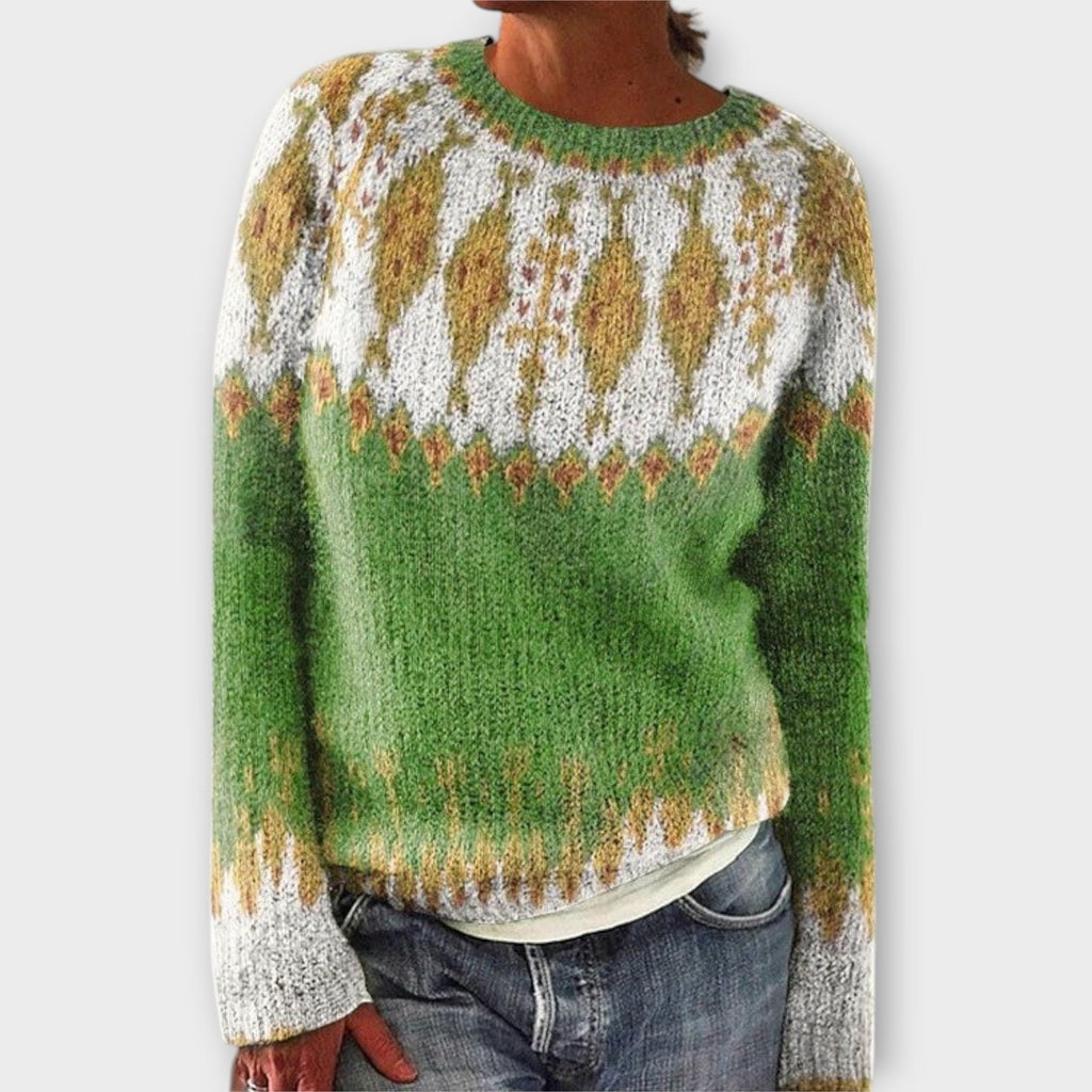 Women's patterned knit jumper with round neckline and long sleeves