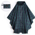 Patterned unisex hooded rain poncho with zip front and matching pouch
