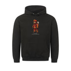 Graphic pullover hoodie with drawstring hood and firefighter bear chest print