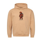 Graphic pullover hoodie with drawstring hood and firefighter bear chest print