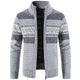 Men's geometric striped knit cardigan jacket with mock neck and zip front