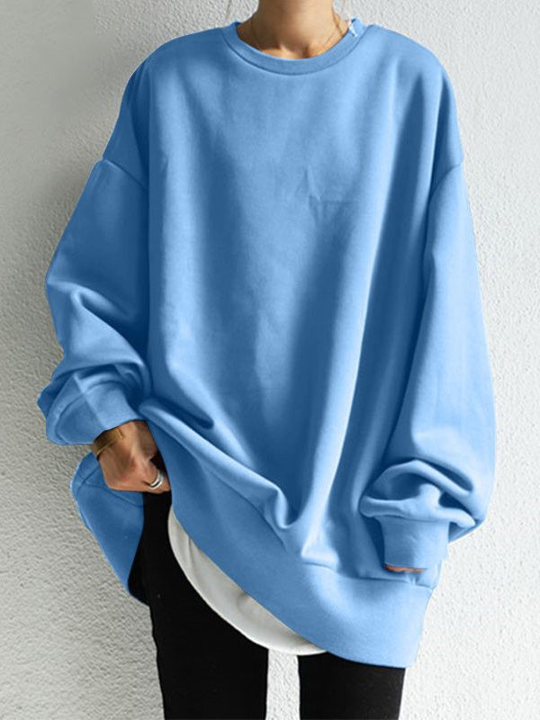 Women's oversized plain crew-neck sweatshirt with long sleeves
