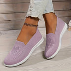 Women's knitted slip-on walking trainer with white flat sole