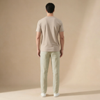 Men's regular fit trousers with an elastic drawstring waist and tapered legs