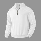 Men's quarter-zip jumper with stand collar and vertical cable-knit panels