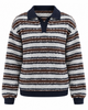 Women's textured striped sweater with collared V-neck and long sleeves