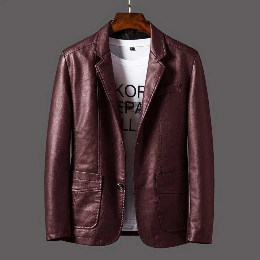 Men's blazer jacket with notched lapels, long sleeves and button front