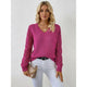 Women's V-neck knit sweater with openwork long sleeves and ribbed trims