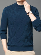 Textured geometric knit jumper with mock neck and long sleeves