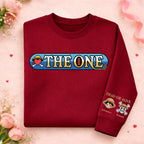Graphic crew neck sweatshirt with illustrated front and sleeve artwork