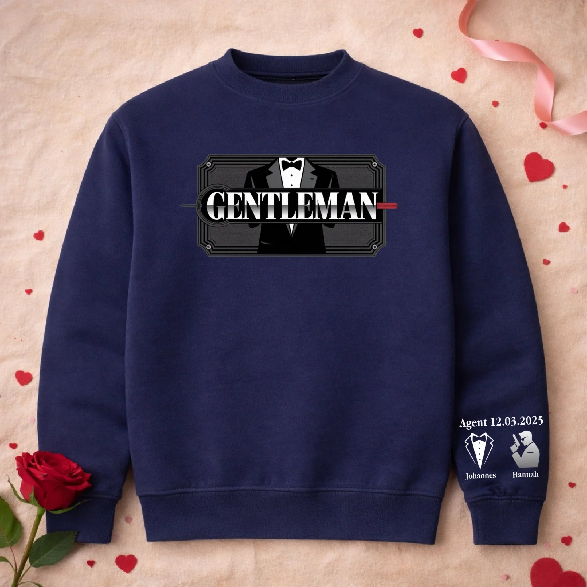 Men's graphic crew neck sweatshirt with personalized sleeve print
