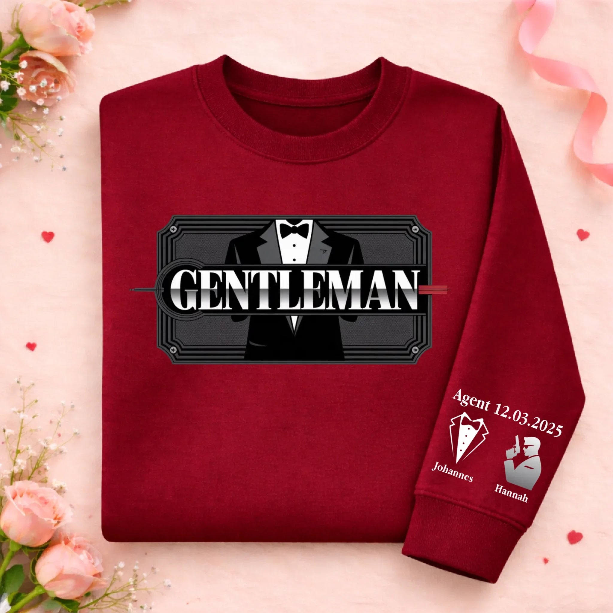 Men's graphic crew neck sweatshirt with personalized sleeve print