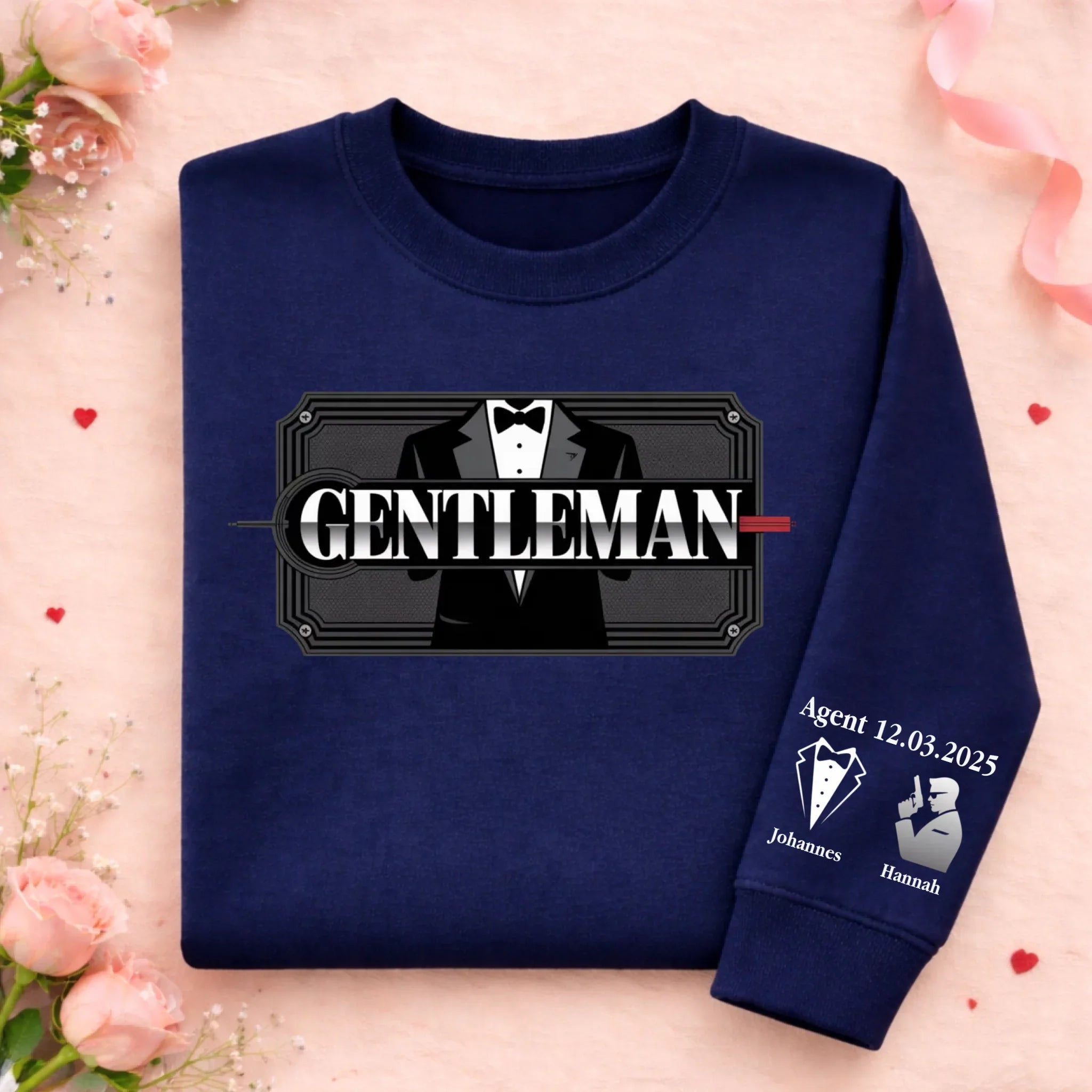 Men's graphic crew neck sweatshirt with personalized sleeve print