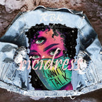 Denim jacket with colourful graphic back print