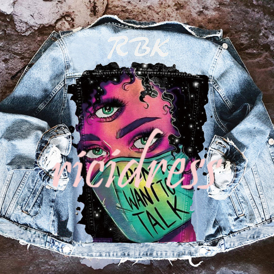 Denim jacket with colourful graphic back print