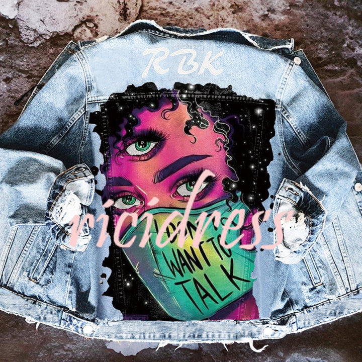 Denim jacket with colourful graphic back print