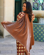 Women's burgundy velvet draped cape with asymmetric hem