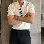 Men's short-sleeve ribbed polo shirt with open collar