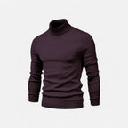 Men's half-zip knit sweater with raised turtleneck collar