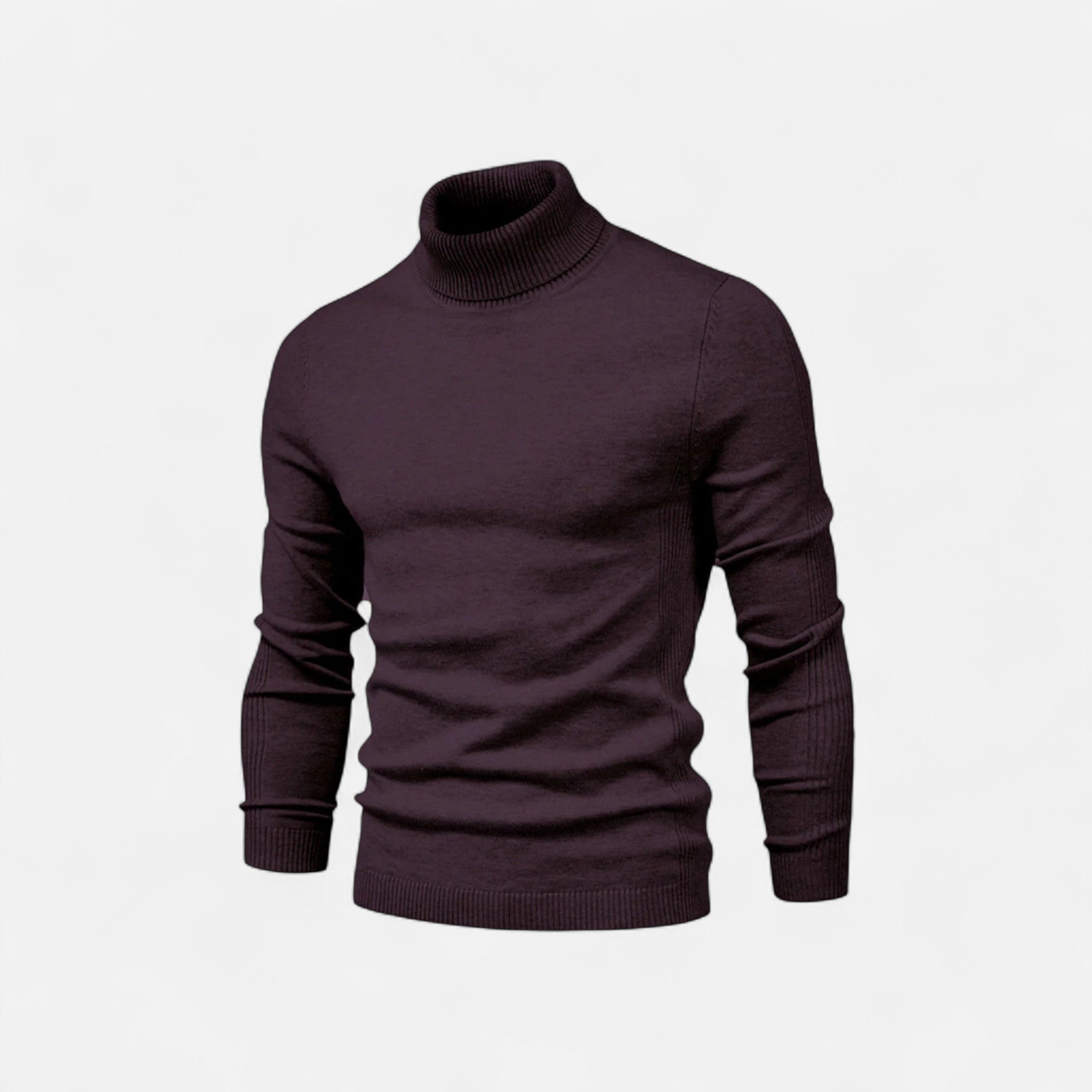 Men's half-zip knit sweater with raised turtleneck collar