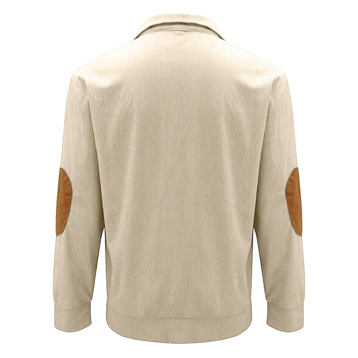 Men's ribbed quarter-button sweatshirt with stand collar and elbow patches