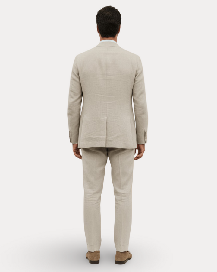 Men's tailored two-piece suit with notch lapel jacket and matching trousers
