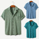 Men's short-sleeve knitted waffle shirt with notched collar and chest pocket