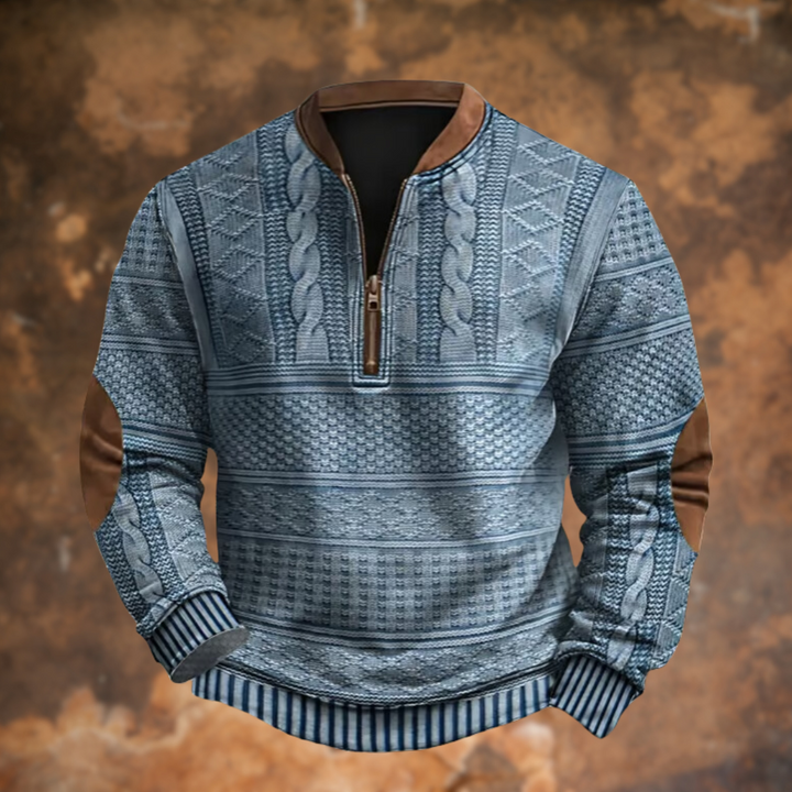 Men's Jacquard Knit Half-Zip Polo Jumper
