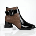 Women's quilted ankle boots with buckle strap and block heel