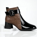 Women's quilted ankle boots with buckle strap and block heel