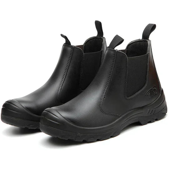 Women's Chelsea work boots with elastic panels and chunky lug soles