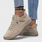 Women's lace-up casual sneakers with ankle strap, stitched panels and textured sole