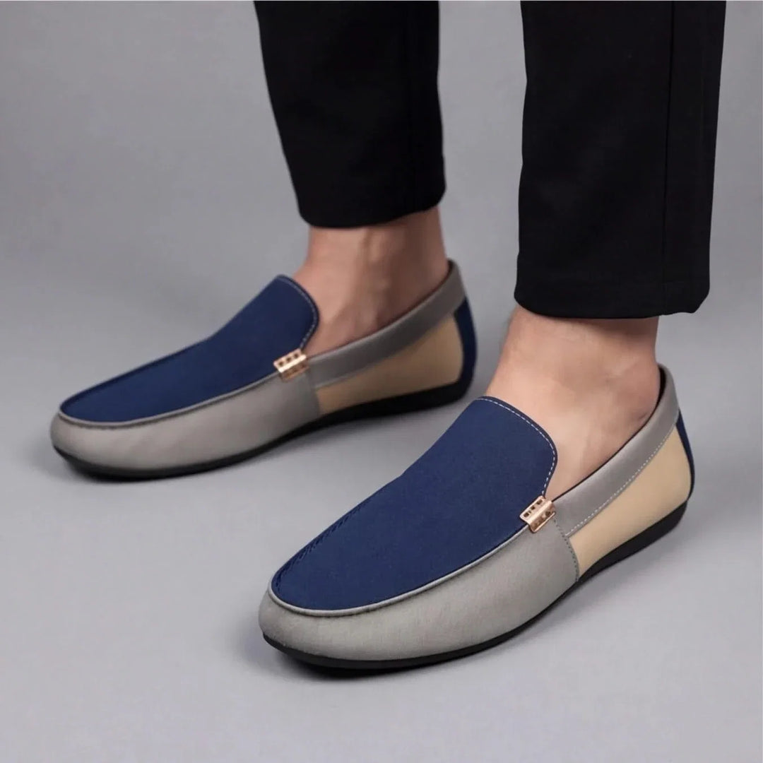 Colorblock men's loafers with contrast panels