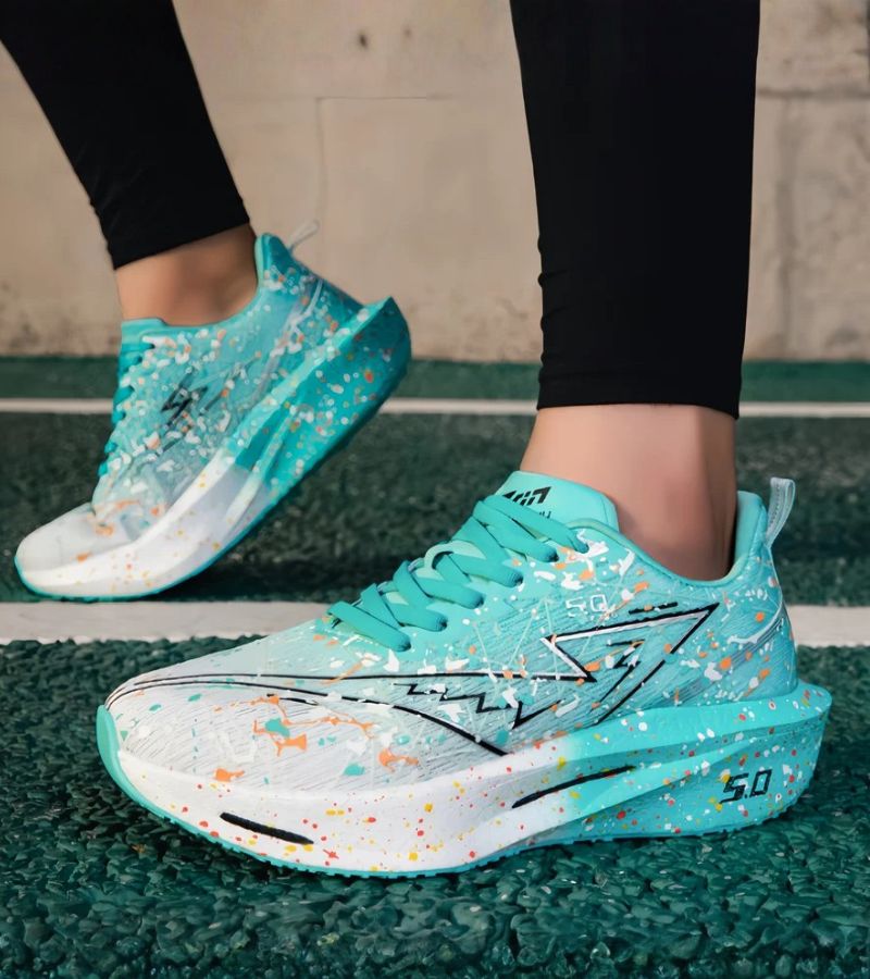 Women's abstract paint splatter platform lace-up sneakers