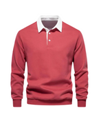 Men's polo sweater with contrast collar and long sleeves