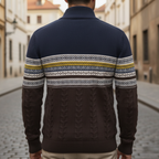 Men's patterned half-zip sweater with ribbed collar
