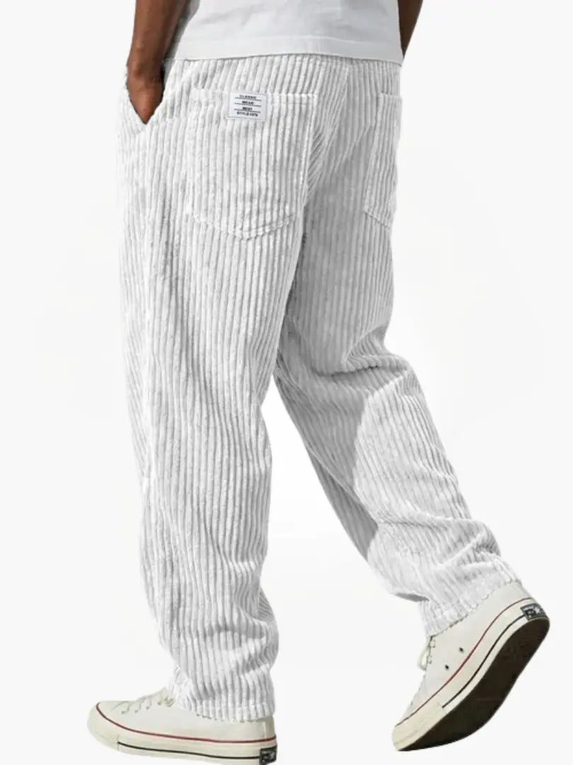 Men's straight-leg corduroy trousers with ribbed texture and pockets