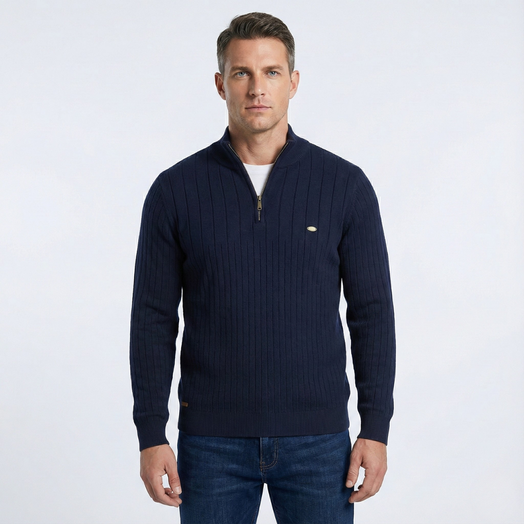 Men's ribbed quarter-zip jumper with a mock neck