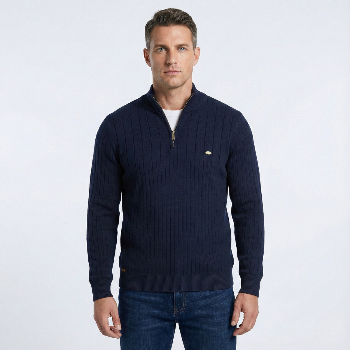 Men's ribbed quarter-zip jumper with a mock neck